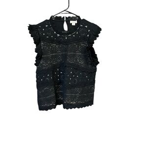 Sundance Black Crochet Eyelet Flutter Sleeve Alhambra Top women PM lined